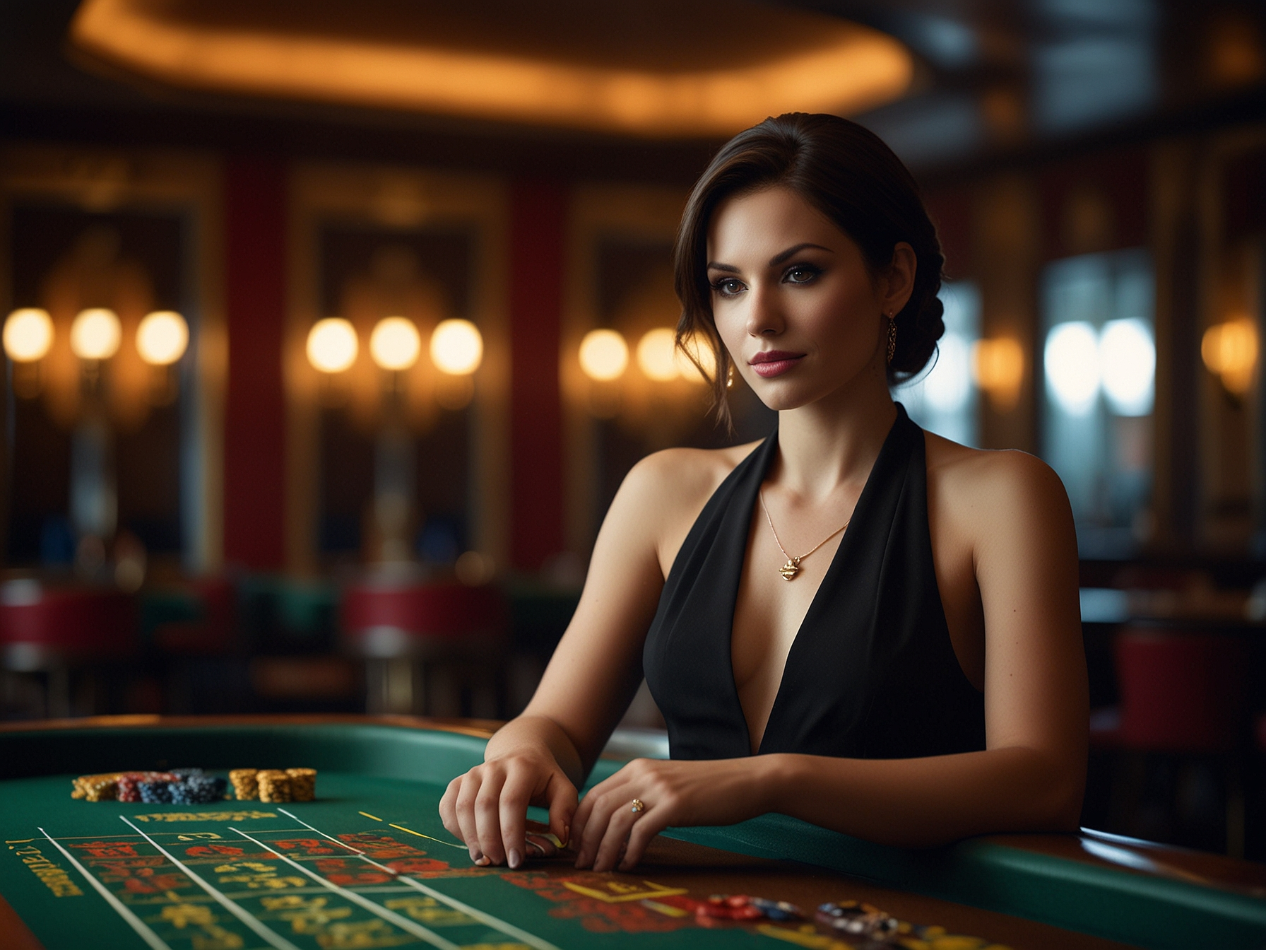 Elegancki krupier przy stole ruletki